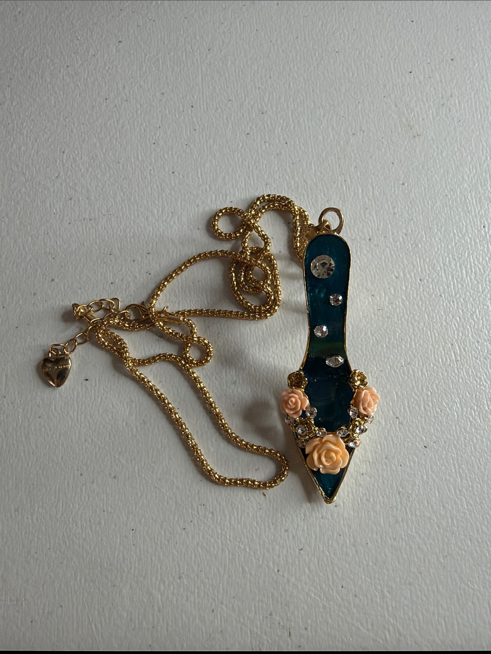 Betsey Johnson Gold-Tone Teal Floral Shoe Pendant Necklace